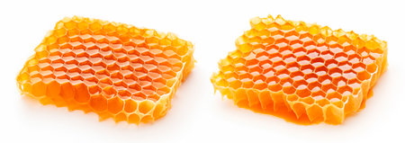 Honeycomb pieces isolated on white background, AI generatedの素材