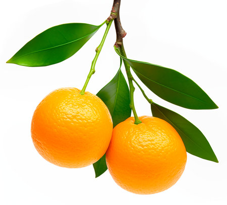 Mandarins on branch isolated on white background, AI generatedの素材