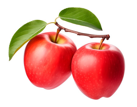 Two red apples isolated on white background with clipping path, AI generatedの素材