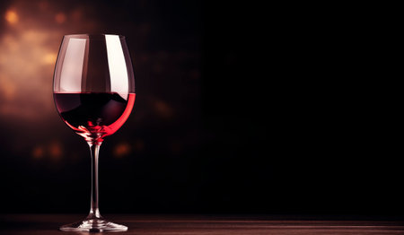 Red wine glass on black background. Copy space. Product display montage. AI generatedの素材