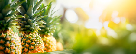 Pineapple growing in plantation farm, copy space for text, AI generatedの素材