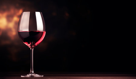 Red wine glass on black background. Copy space. Product display montage. AI generatedの素材