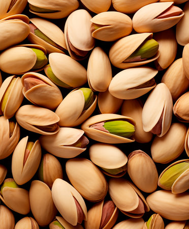 Pistachios background, top view, close up of pistachio nuts texture, AI generatedの素材