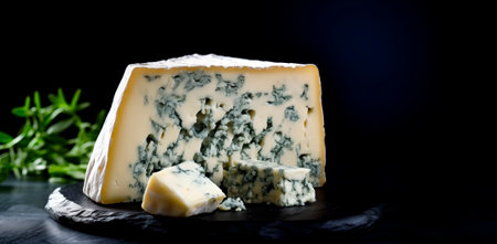 French blue cheese over black background with copy space, AI generatedの素材