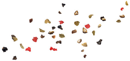 Ground peppercorn splash isolated on white backgroundの写真素材