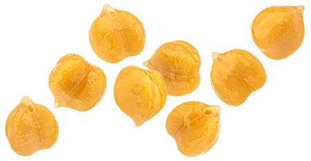 Canned chickpeas isolated on white backgroundの写真素材