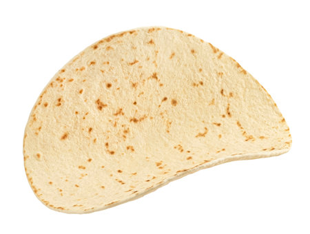 Empty tortilla, thin wheat flatbread isolated on white backgroundの写真素材