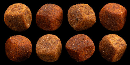 Dry pet food isolated on black backgroundの写真素材