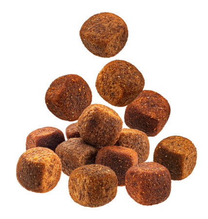 Dry cat food isolated on white background with clipping pathの写真素材
