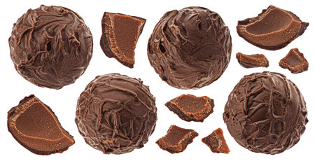 Chocolate balls isolated on white background with clipping path, full depth of fieldの写真素材