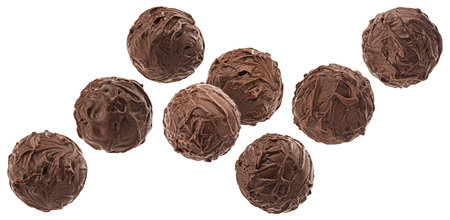 Round chocolate candies isolated on white background with clipping pathの写真素材