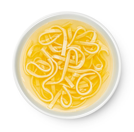 Instant noodle soup isolated on white background, top view, package design elementの写真素材