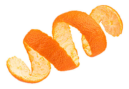 Twisted orange peel isolated on white backgroundの写真素材