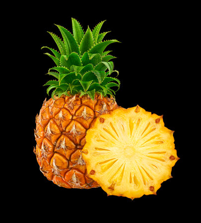 Pineapple isolated on black background, full depth of fieldの写真素材