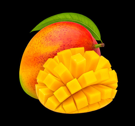 Mango isolated on black background, package design elementの写真素材