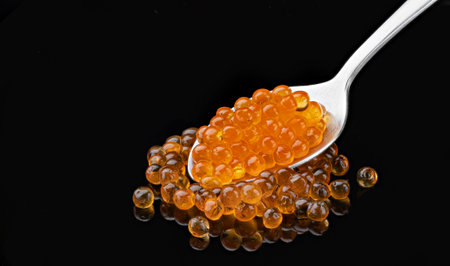 Spoon of red caviar, full depth of field, macroの写真素材