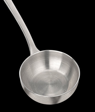 Stainless steel ladle isolated on black background, package design elementの写真素材