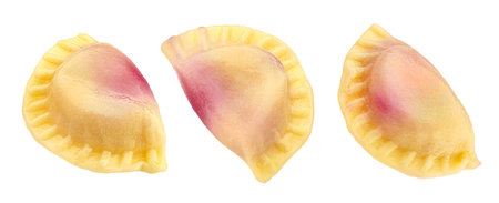Dumplings with berry and fruit filling isolated on white background with clipping pathの写真素材