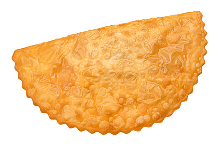 Cheburek filled with minced meat isolated on white background with clipping pathの写真素材