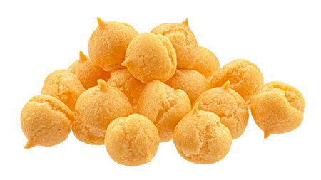 Small cookie drops, puff pastry balls isolated on white background with clipping pathの写真素材