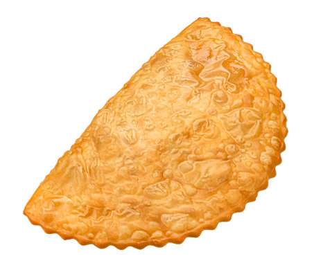 Cheburek filled with minced meat isolated on white background with clipping pathの写真素材