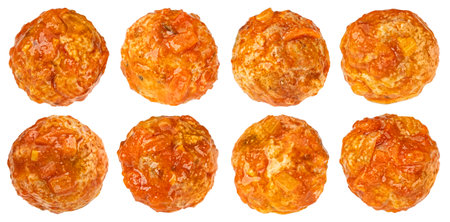 Meatballs in tomato sauce isolated on white background with clipping path, package design elementの写真素材