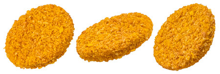 Chicken burger patty isolated on white background with clipping pathの写真素材