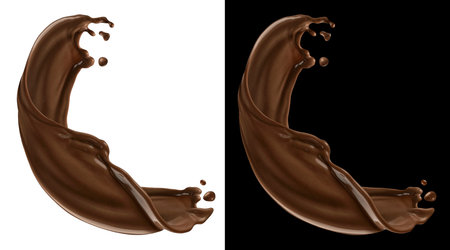 Chocolate splash isolated on white and black background with clipping path, package design elementの写真素材