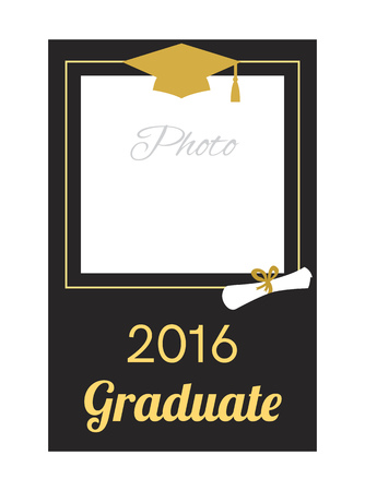 Student 2016 graduation photo frame. Greeting card design. Graduation celebration. Graduation ceremony  party invitation. Vector flat design.のイラスト素材