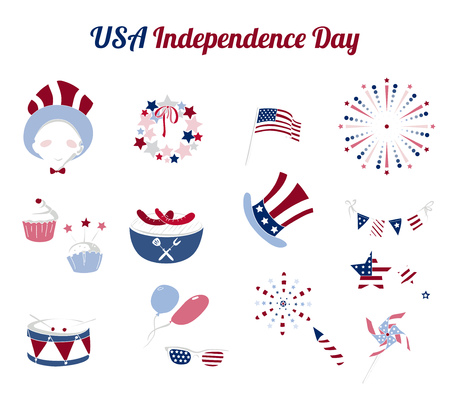 Set of flat elements for USA Independence Dayのイラスト素材