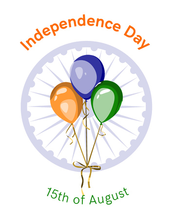 Independence day of India. Vector bunch of balloons with indian flag symbol and colors. Indian national holiday festive poster, banner or greeting card design.のイラスト素材