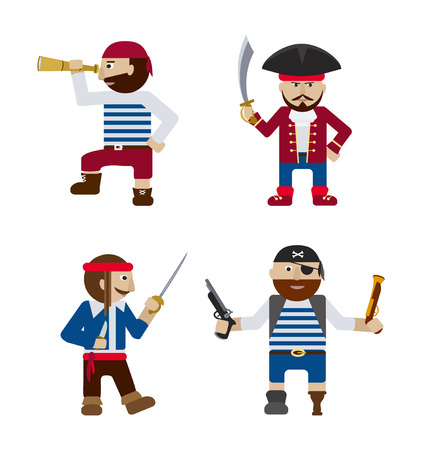 Set of funny pirates with weapon flat cartoon illustrationのイラスト素材