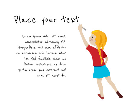 Girl writing on white background, place for your text cartoon vector illustrationのイラスト素材