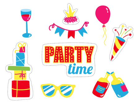 Party fashion stickers set, patch badges, comic retro vectorのイラスト素材