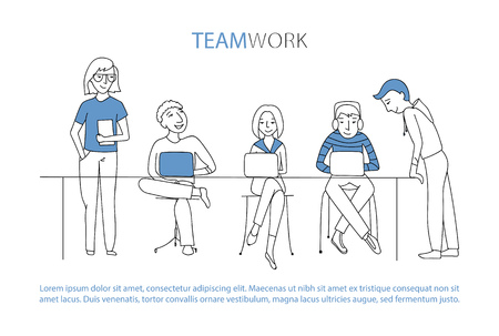 Teamwork, business team vector illustration concept, flat styleのイラスト素材