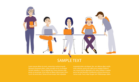 Teamwork, business team vector illustration concept, flat style,place for text, horizontal bannerのイラスト素材