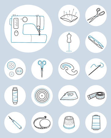 Set of sewing tools vector iconsのイラスト素材