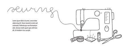 Sewing line vector banner,templateのイラスト素材