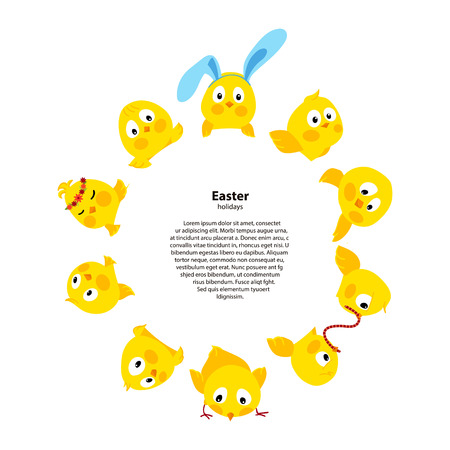 Easter round frame with chicks, vector backgroundのイラスト素材
