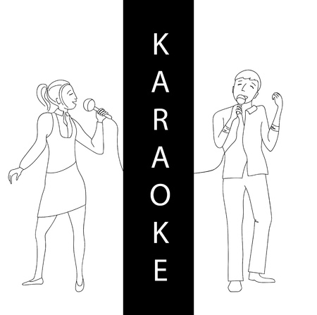 Man and woman singing into microphone vectorのイラスト素材