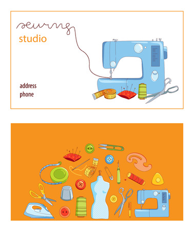 Sewing studio business card vector templateのイラスト素材