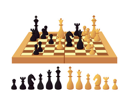 Vector chess board and pieces. Vector illustration.のイラスト素材