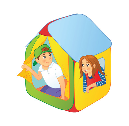 Kids play in a childrens tentのイラスト素材