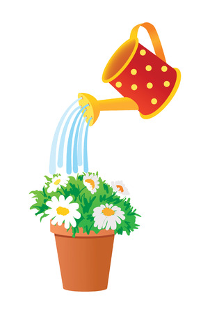 Watering can waters flowers in a potのイラスト素材