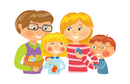 Family decorating eggs for Easter.のイラスト素材