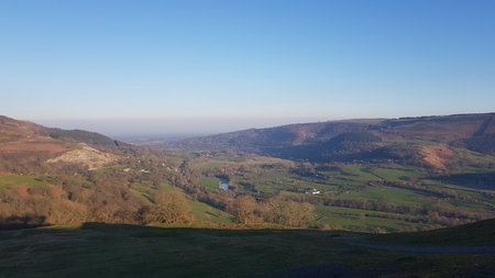 Panoramic view of the English Lake District from the top of a hillの写真素材