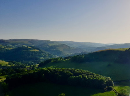 Aerial view of the beautiful landscape of the Peak District National Park in Englandの写真素材