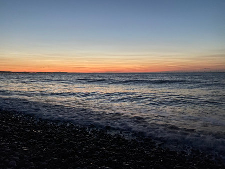 Sunset on the beach of the Baltic Sea in Gdansk, Polandの写真素材