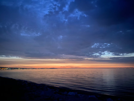 Beautiful sunset on the Baltic Sea in Gdansk, Poland.の写真素材