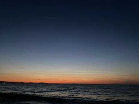 Sunset at the beach in Ibiza, Balearic Islands, Spainの写真素材